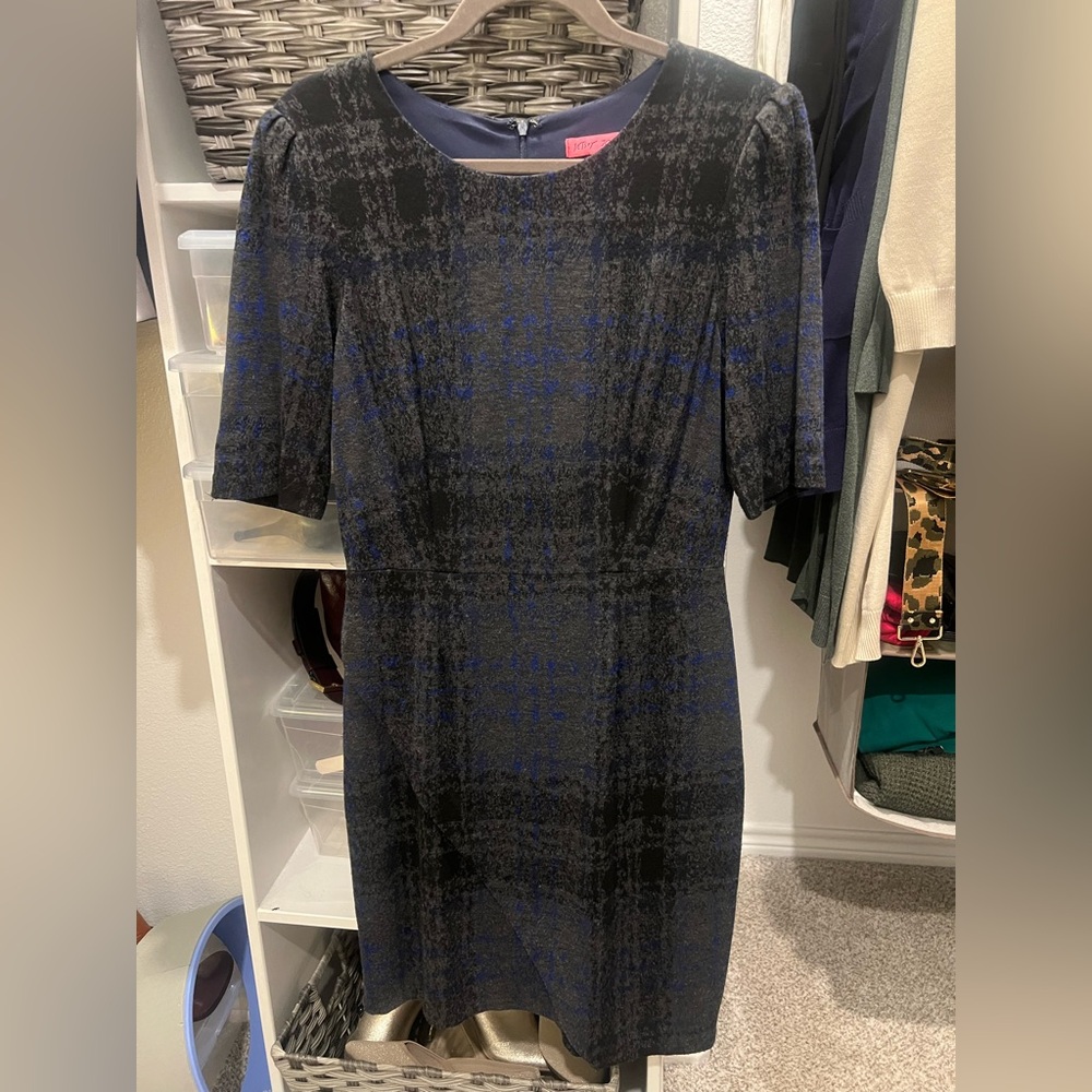 Betsey Johnson Women's Plaid Asymmetrical Faux Wrap Knit Sheath Dress Size 8